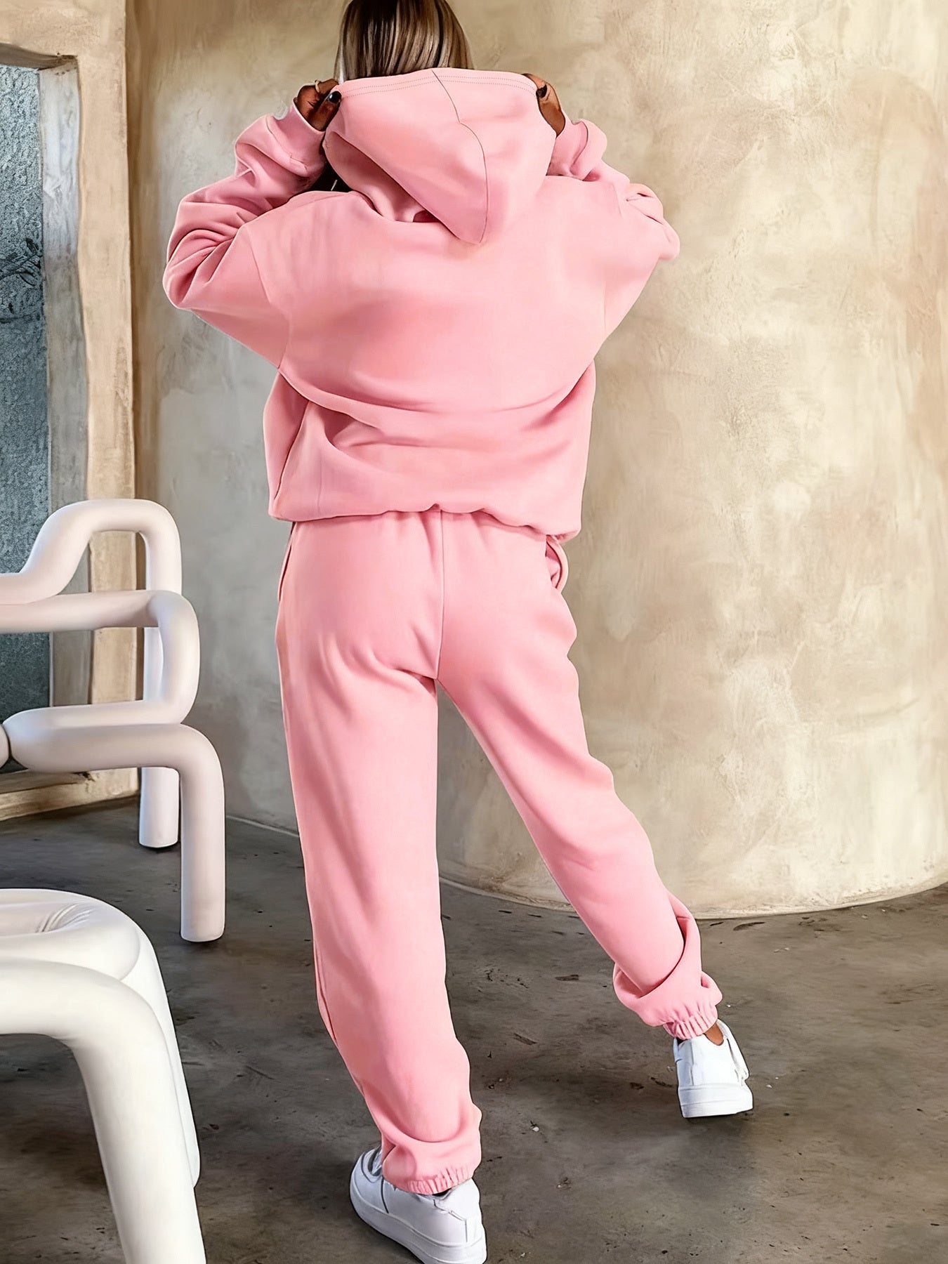 [Fleece-Lined | Casual Set] Fleece-Lined Women's Casual Hoodie & Pants Set - "Blessed" Graphic Print, Drawstring Waist, All-Season Comfort, Casual Attire, Wear, Style