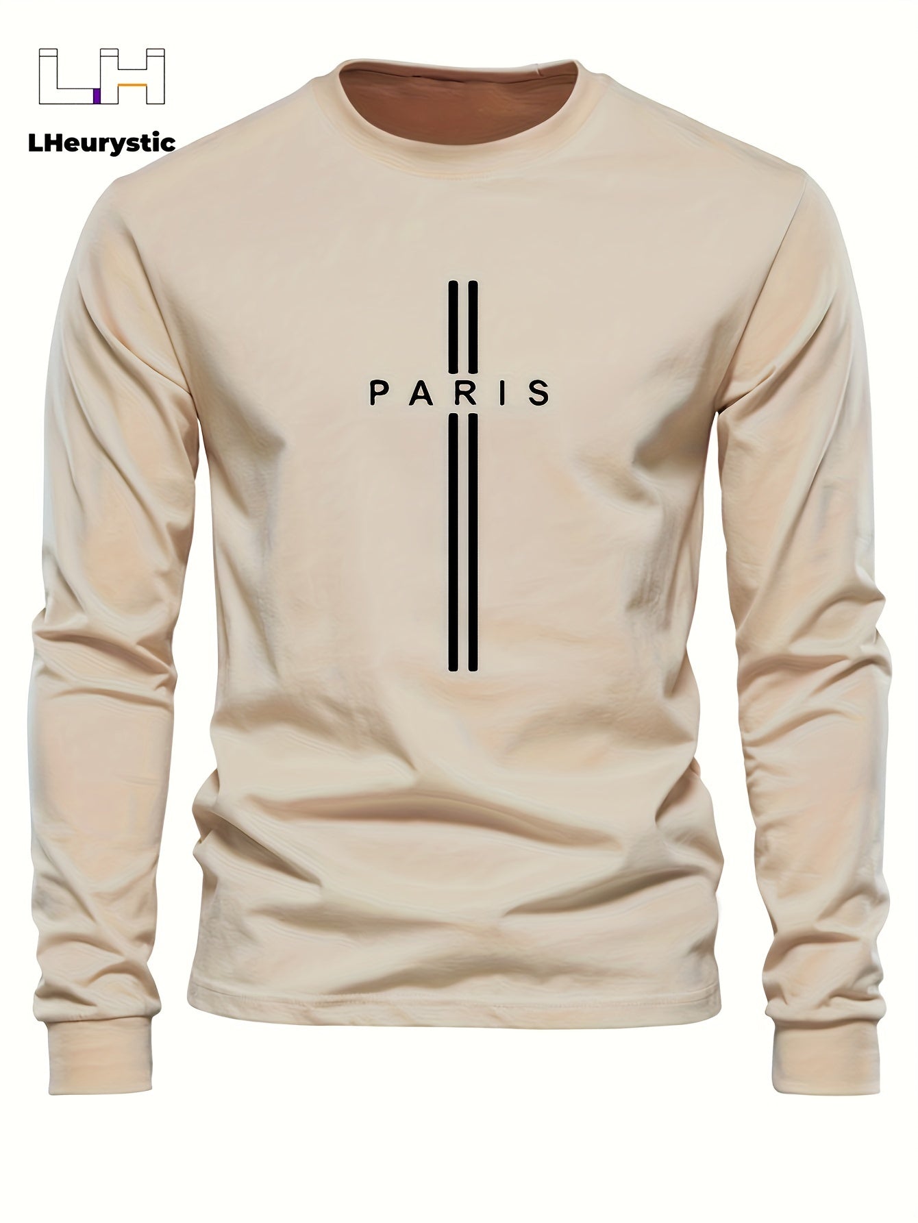 Stylish Paris Graphic Tee - Soft Crew Neck, Long Sleeve, Active Fit, Comfy Casual Wear for Spring, Summer, Autumn - Men's Fashion Clothing Tops