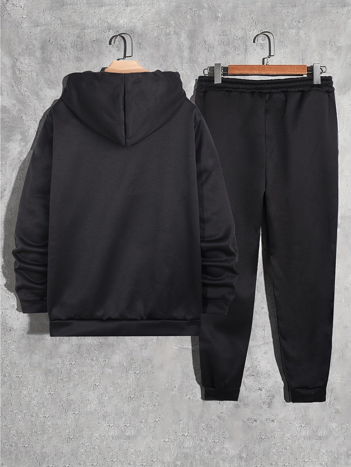 Paris Print, Men's 2Pcs Outfits, Casual Hoodies Long Sleeve Pullover Hooded Sweatshirt And Sweatpants Joggers Set For Spring Fall, Men's Clothing