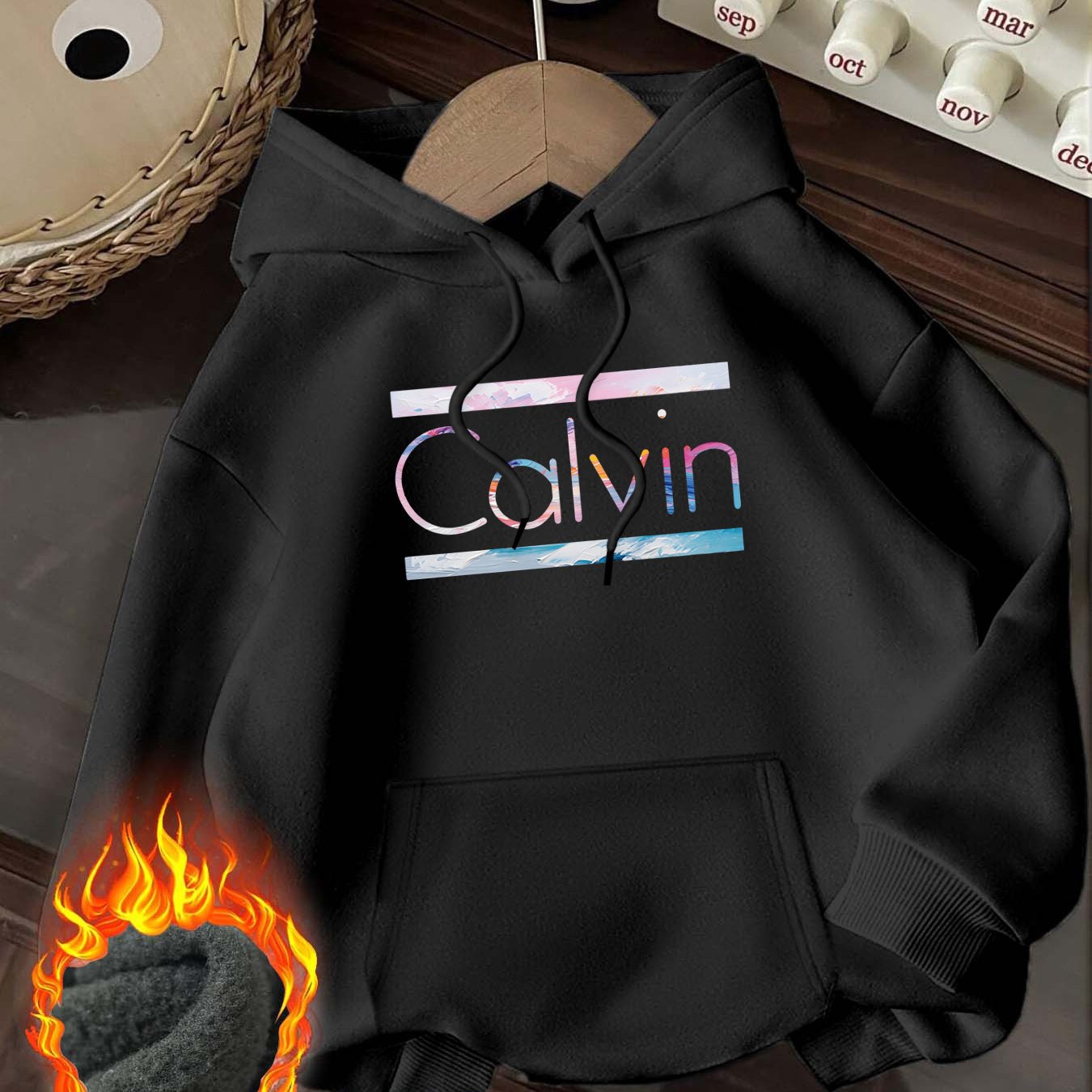 Women'S Calvin Graphic Hoodie - Cozy 250g Pullover with Colorful Letter Print, Casual Long Sleeve Hooded Sweatshirt for Casual Attire, Allseason Apparel | Trendy Casual Hoodie | Soft Texture Hoodie