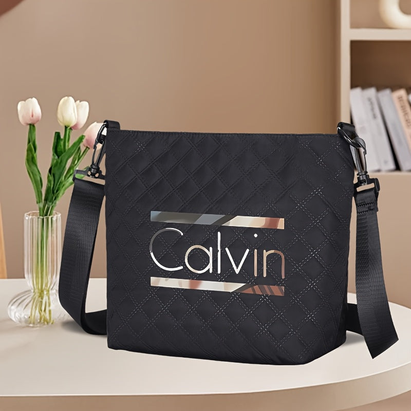 [VMI] Lingge bag special fund, Calvin gradient decorative strip printed Women's large capacity crossbody bag, lightweight nylon cloth adjustable shoulder strap portable shoulder bag