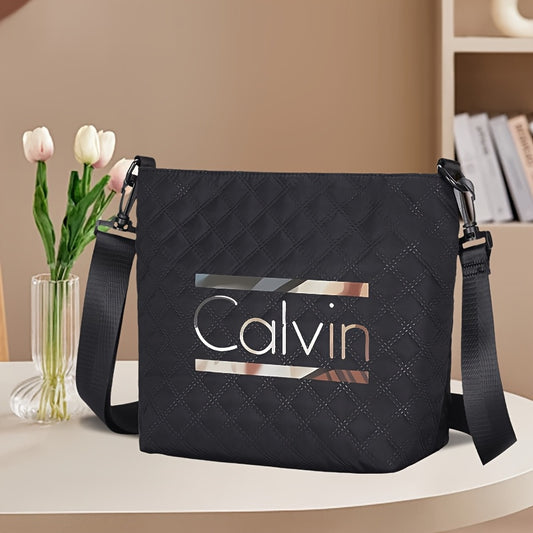 [VMI] Lingge bag special fund, Calvin gradient decorative strip printed Women's large capacity crossbody bag, lightweight nylon cloth adjustable shoulder strap portable shoulder bag