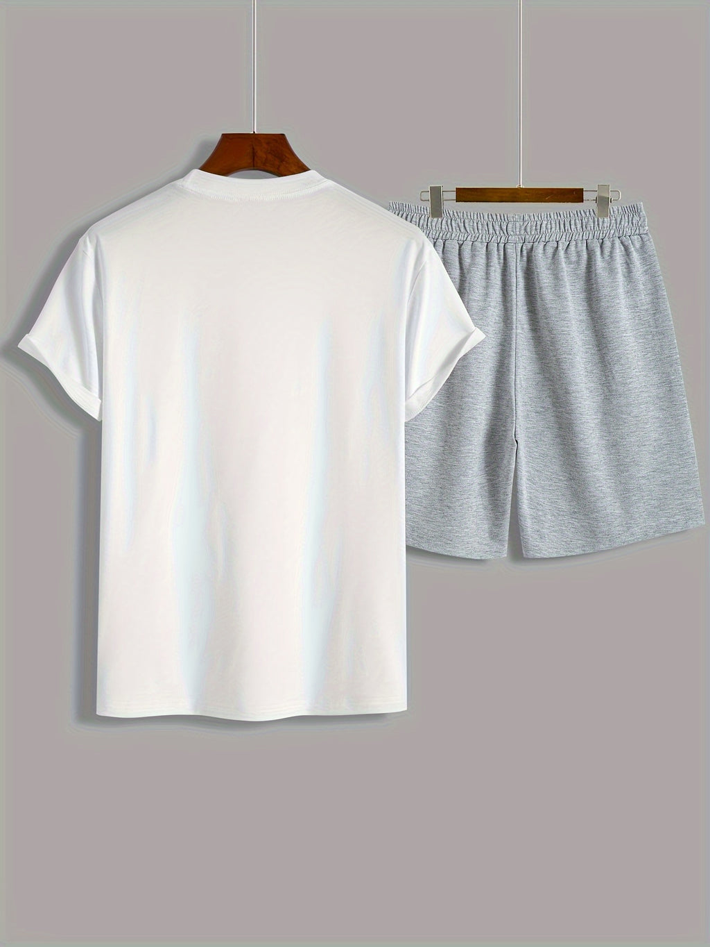 2Pcs Summer Comfy Outfits - Paris Pattern Print Short Sleeve Crew Neck T-shirt & Jogger Shorts Set for Men - Soft Slight Stretch Polyester Fabric, Regular Fit, Hand Washable, Casual Style