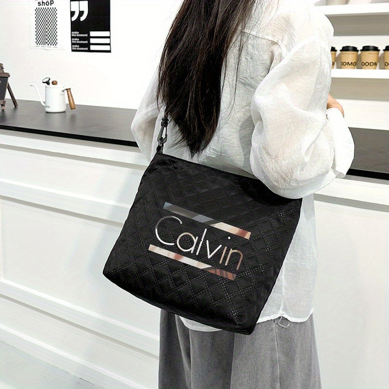 [VMI] Lingge bag special fund, Calvin gradient decorative strip printed Women's large capacity crossbody bag, lightweight nylon cloth adjustable shoulder strap portable shoulder bag
