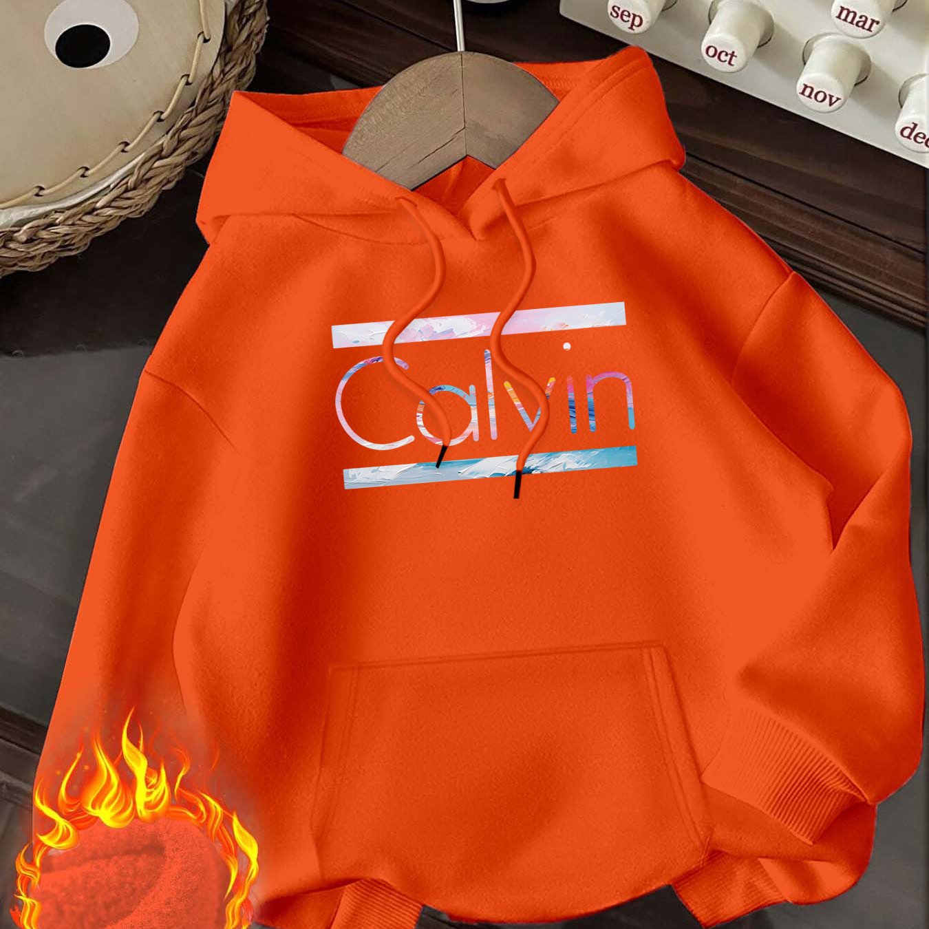 Women'S Calvin Graphic Hoodie - Cozy 250g Pullover with Colorful Letter Print, Casual Long Sleeve Hooded Sweatshirt for Casual Attire, Allseason Apparel | Trendy Casual Hoodie | Soft Texture Hoodie