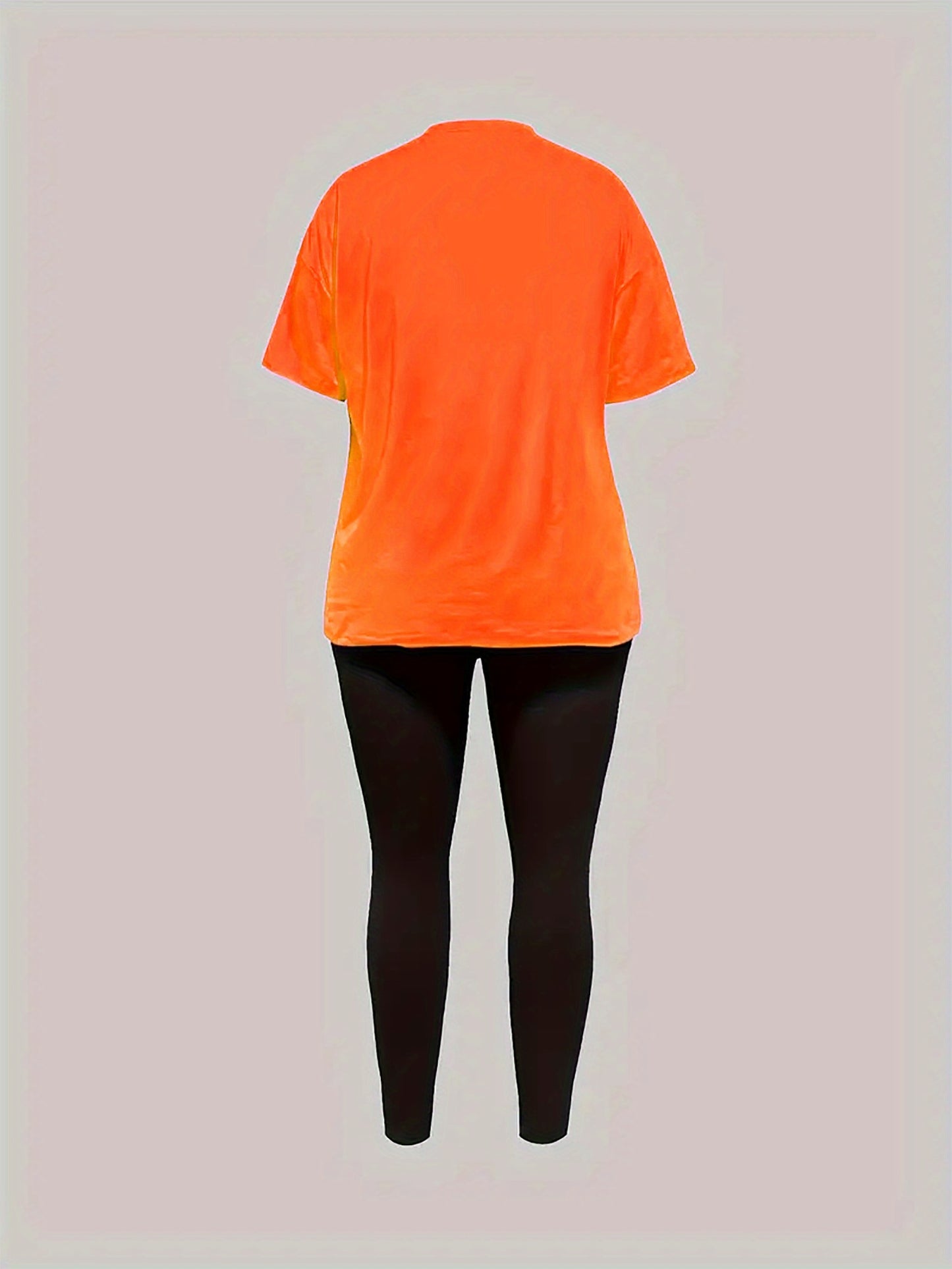 Women'S Plus Size Casual Activewear Set - Short Sleeve Graphic Tee & Pants, Black with White "Calvin" Print, Machine Washable, Perfect for Spring/Summer/Fal