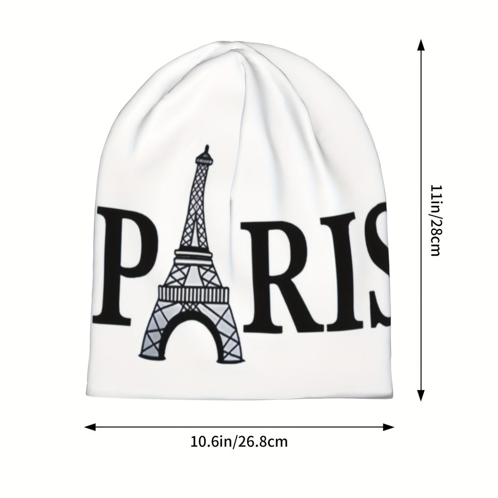 Fresh Cool Classic Paris Pattern Beanie Hat, Soft Thin Style Summer Bonnet Hat For Sports, Hippie Y2K Retro White, Ideal Choice For Gifts