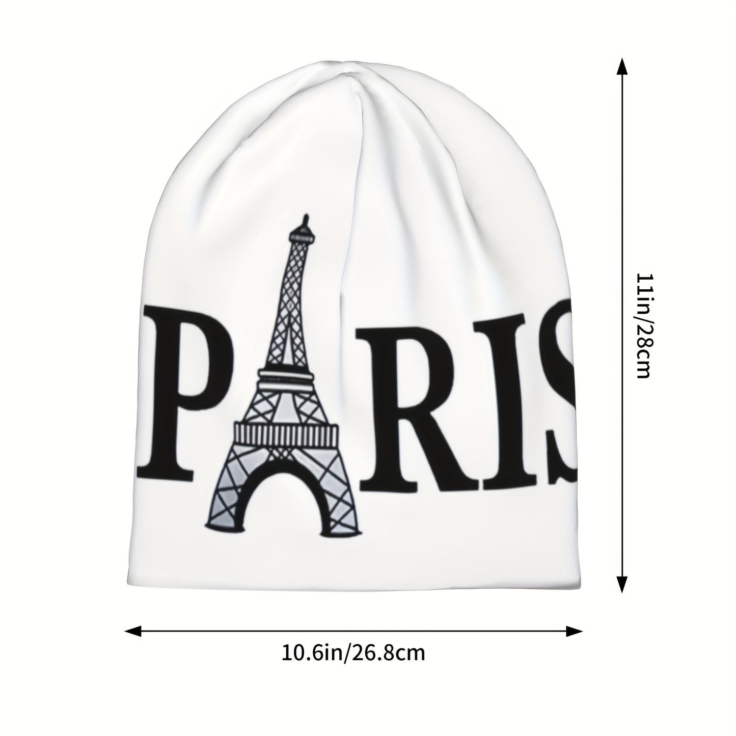 Fresh Cool Classic Paris Pattern Beanie Hat, Soft Thin Style Summer Bonnet Hat For Sports, Hippie Y2K Retro White, Ideal Choice For Gifts