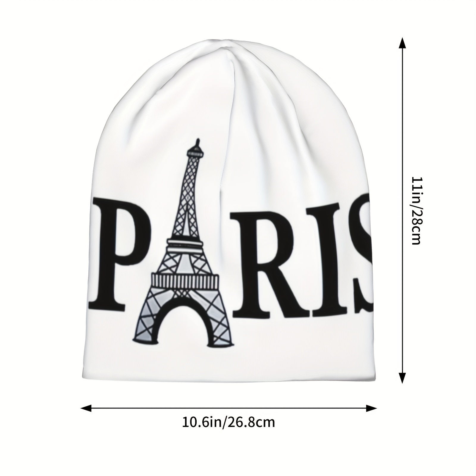 Fresh Cool Classic Paris Pattern Beanie Hat, Soft Thin Style Summer Bonnet Hat For Sports, Hippie Y2K Retro White, Ideal Choice For Gifts