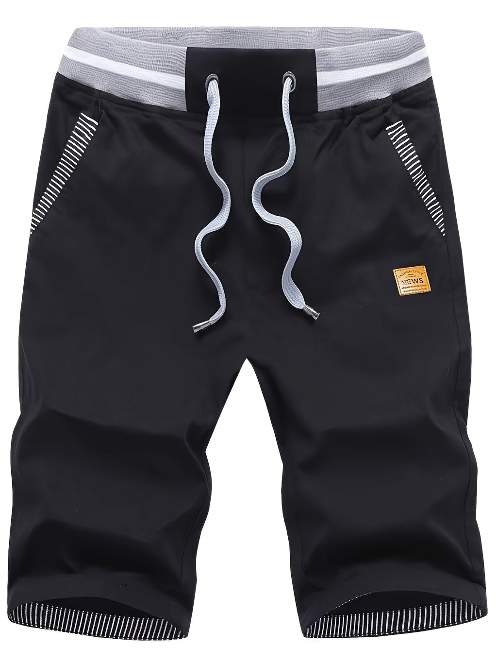 Men's 2-in-1 Look Spliced Casual Shorts with Drawstring Waist, Label Patch, Summer Short Straight-Leg Beach Casual Sport Daily Knee-Length Pants