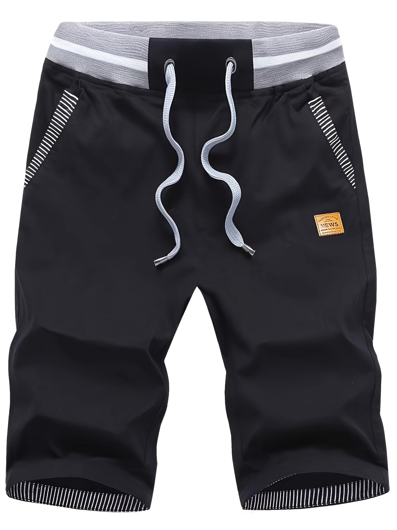 Men's 2-in-1 Look Spliced Casual Shorts with Drawstring Waist, Label Patch, Summer Short Straight-Leg Beach Casual Sport Daily Knee-Length Pants