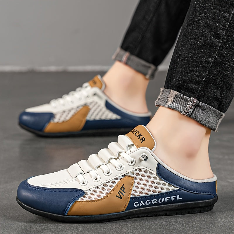 [Casual Sports Sandals] Men's Fashion Slip-On Shoes 1 Pair - Comfortable, Breathable, Versatile for Indoor, Vacation, Daily Wear - Khaki/Gray/White-Green