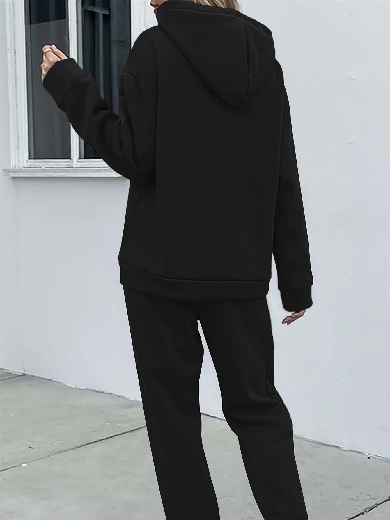 Women'S Calvin Letter Print Hoodie & Pants Set - Black with Golden Accents, Casual Style, All-Season Comfort, Casual Wear|Graphic Print Hoodie|Casual Style Pants, Sweatshirt & Pants Set