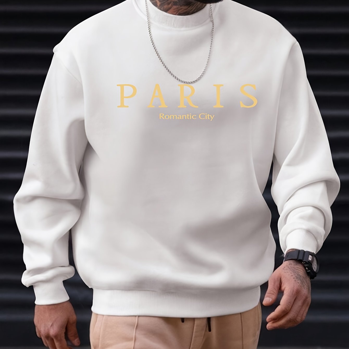 PARIS Romantic City Print Sweatshirt - Crew Neck, Slightly Stretchy, Loose Fit, Polyester Knit Fabric, Patterned with Alphabets - Hand Wash or Dry Clean, Perfect for Spring, Fall, and Winter