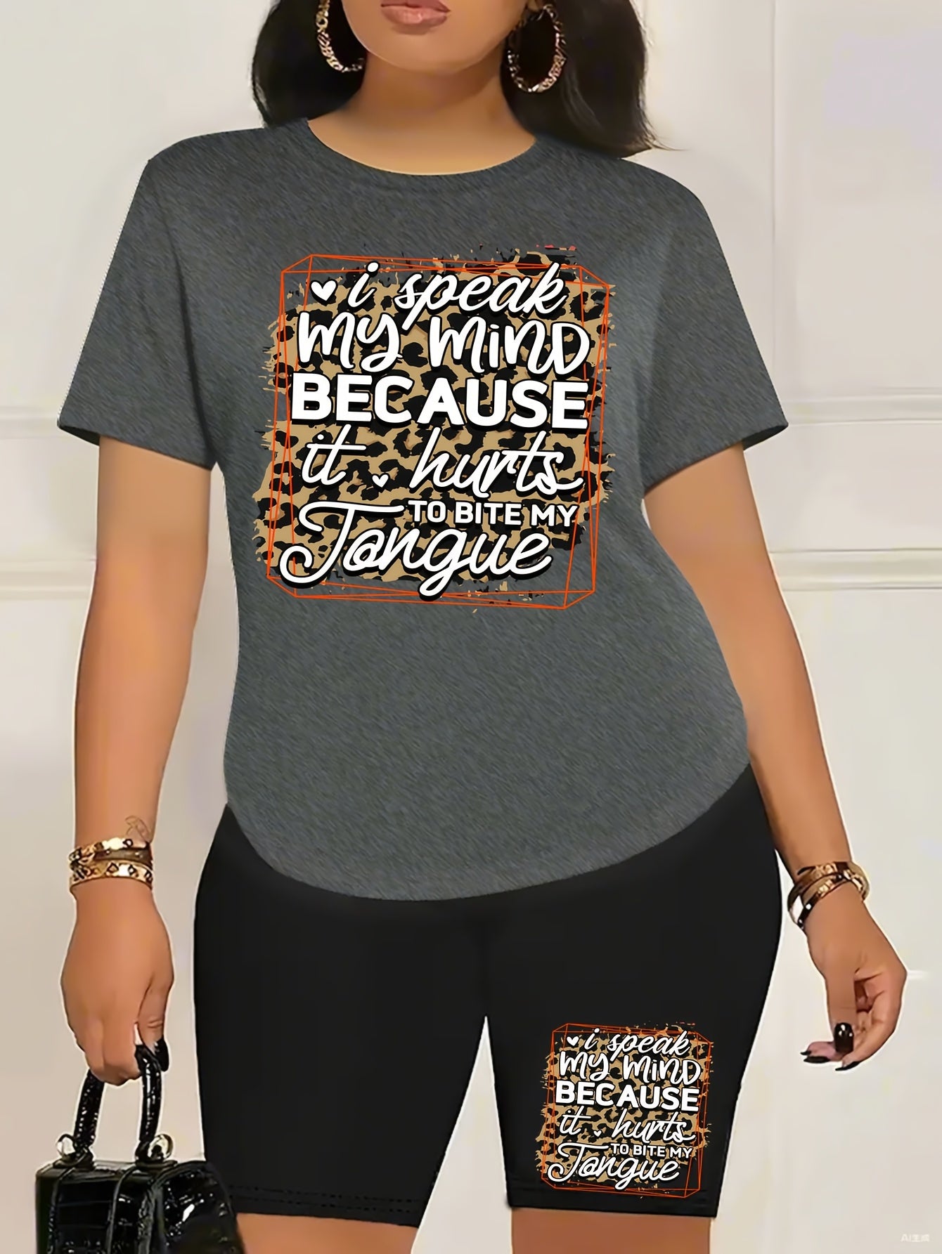 Casual Fashion Summer Two-Piece Fun C- Calvin Printed T-shirt Shorts Ladies Two-Piece Set Exercise Yoga Set Lightweight& Breathable Comfort Fit