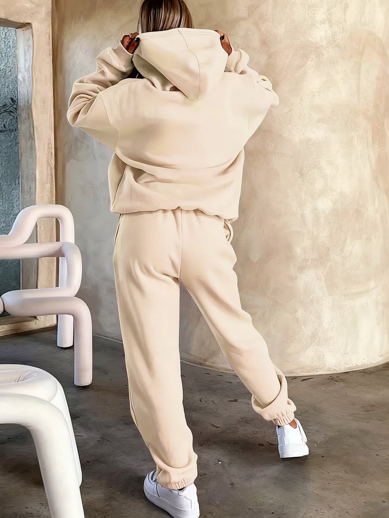 [Fleece-Lined | Casual Set] Fleece-Lined Women's Casual Hoodie & Pants Set - "Blessed" Graphic Print, Drawstring Waist, All-Season Comfort, Casual Attire, Wear, Style
