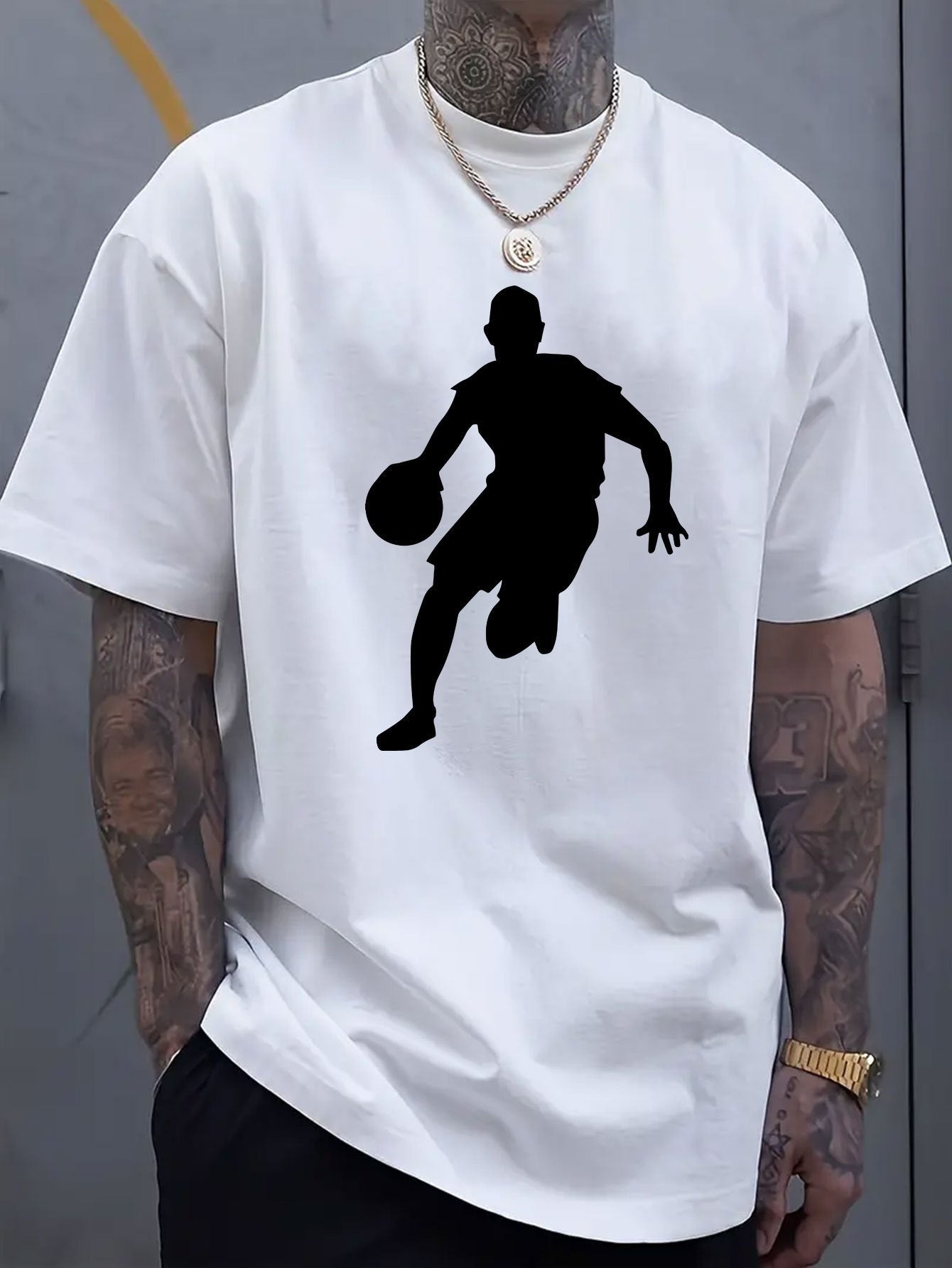 Single-Sided Printed Round Neck Short Sleeve T-Shirt, Basketball Pattern Printed Men's Round Neck Short Sleeve T-Shirt, Fashionable T-Shirt, Comfortable Breathable 2D Men's T-shirt Printed T-shirt Comfortable T-shirt