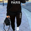 Paris-Inspired Women's Casual Sweatshirt & Jogger Set - Letter Print, Crew Neck, Long Sleeve, Machine Washable - Perfect for Fall/Winter