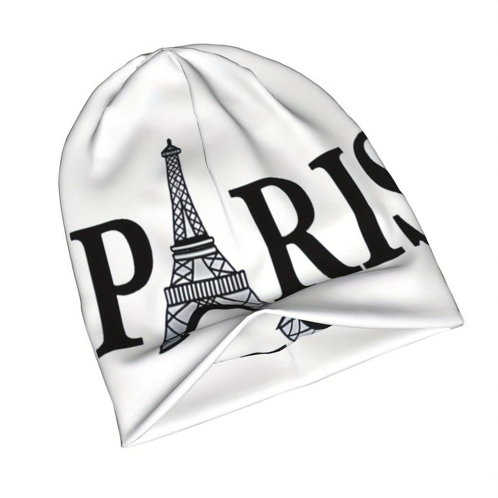 Fresh Cool Classic Paris Pattern Beanie Hat, Soft Thin Style Summer Bonnet Hat For Sports, Hippie Y2K Retro White, Ideal Choice For Gifts