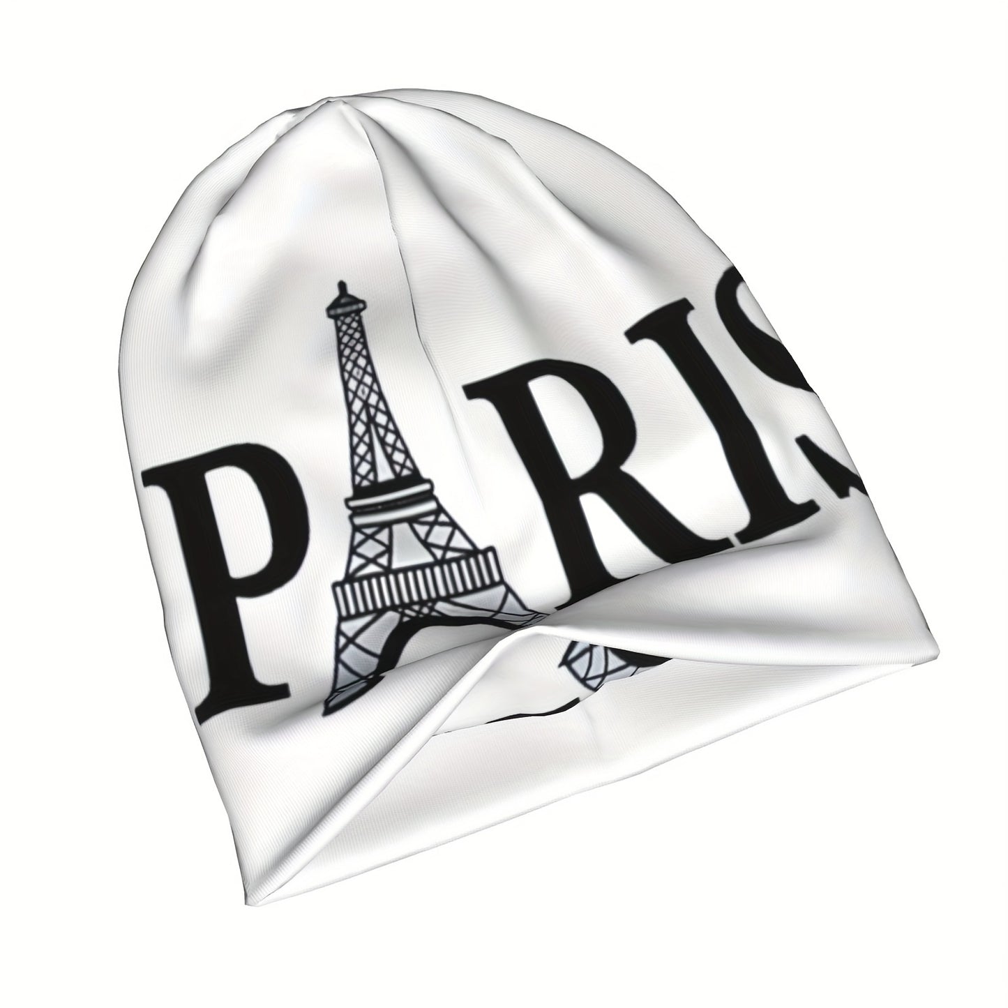 Fresh Cool Classic Paris Pattern Beanie Hat, Soft Thin Style Summer Bonnet Hat For Sports, Hippie Y2K Retro White, Ideal Choice For Gifts