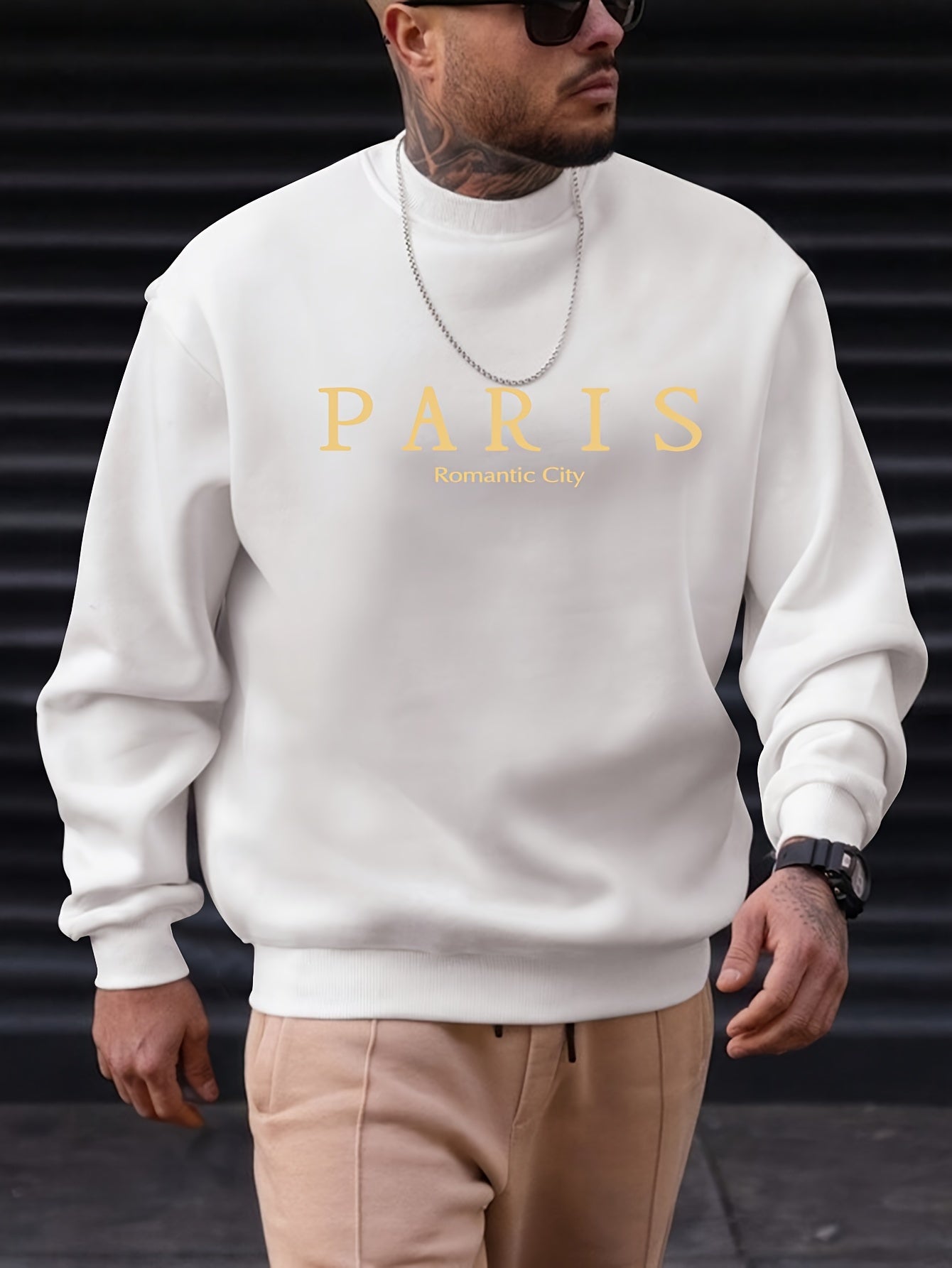 PARIS Romantic City Print Sweatshirt - Crew Neck, Slightly Stretchy, Loose Fit, Polyester Knit Fabric, Patterned with Alphabets - Hand Wash or Dry Clean, Perfect for Spring, Fall, and Winter