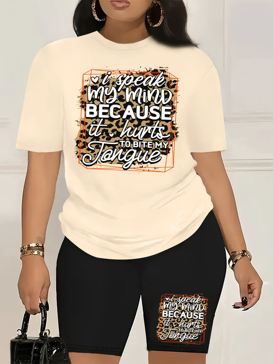 Casual Fashion Summer Two-Piece Fun C- Calvin Printed T-shirt Shorts Ladies Two-Piece Set Exercise Yoga Set Lightweight& Breathable Comfort Fit