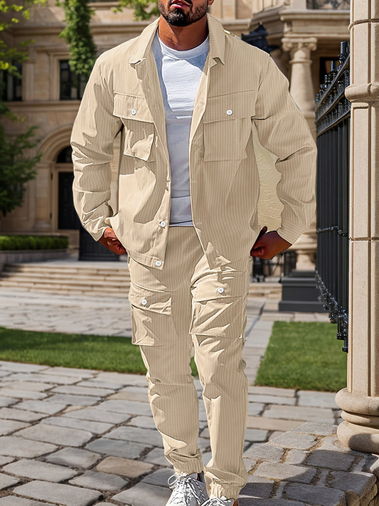 Large Size Men's Casual Set, PLUS SIZE Effortless Sophistication Meets Cold-Weather Comfort. Step into the season with this versatile men's autumn/winter outfit, expertly crafted from a durable cotton blend that balances comf