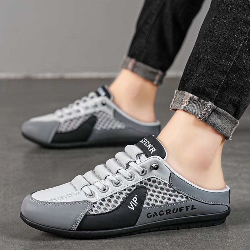 [Casual Sports Sandals] Men's Fashion Slip-On Shoes 1 Pair - Comfortable, Breathable, Versatile for Indoor, Vacation, Daily Wear - Khaki/Gray/White-Green