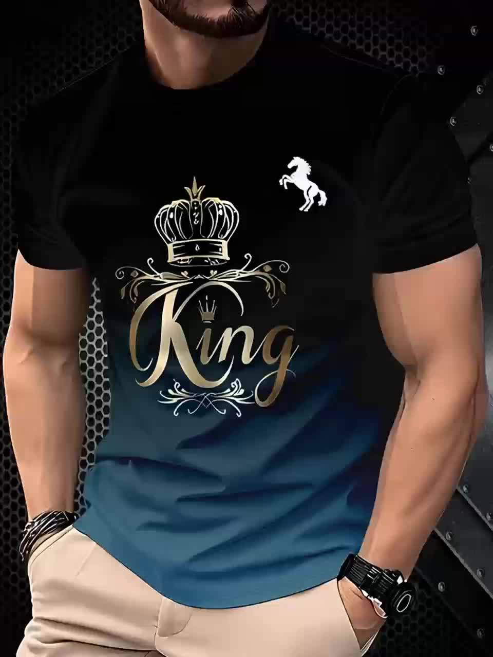 Men's 3D -Over Print Short Sleeve T-Shirt - Summer Breathable Round Neck Casual Streetwear Top with 3D Horizontal Stripes (Front/Back), Soft Machine-Washable Fabric Suitable for Young Men &