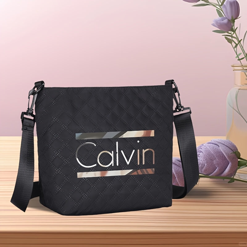 [VMI] Lingge bag special fund, Calvin gradient decorative strip printed Women's large capacity crossbody bag, lightweight nylon cloth adjustable shoulder strap portable shoulder bag