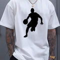 Single-Sided Printed Round Neck Short Sleeve T-Shirt, Basketball Pattern Printed Men's Round Neck Short Sleeve T-Shirt, Fashionable T-Shirt, Comfortable Breathable 2D Men's T-shirt Printed T-shirt Comfortable T-shirt