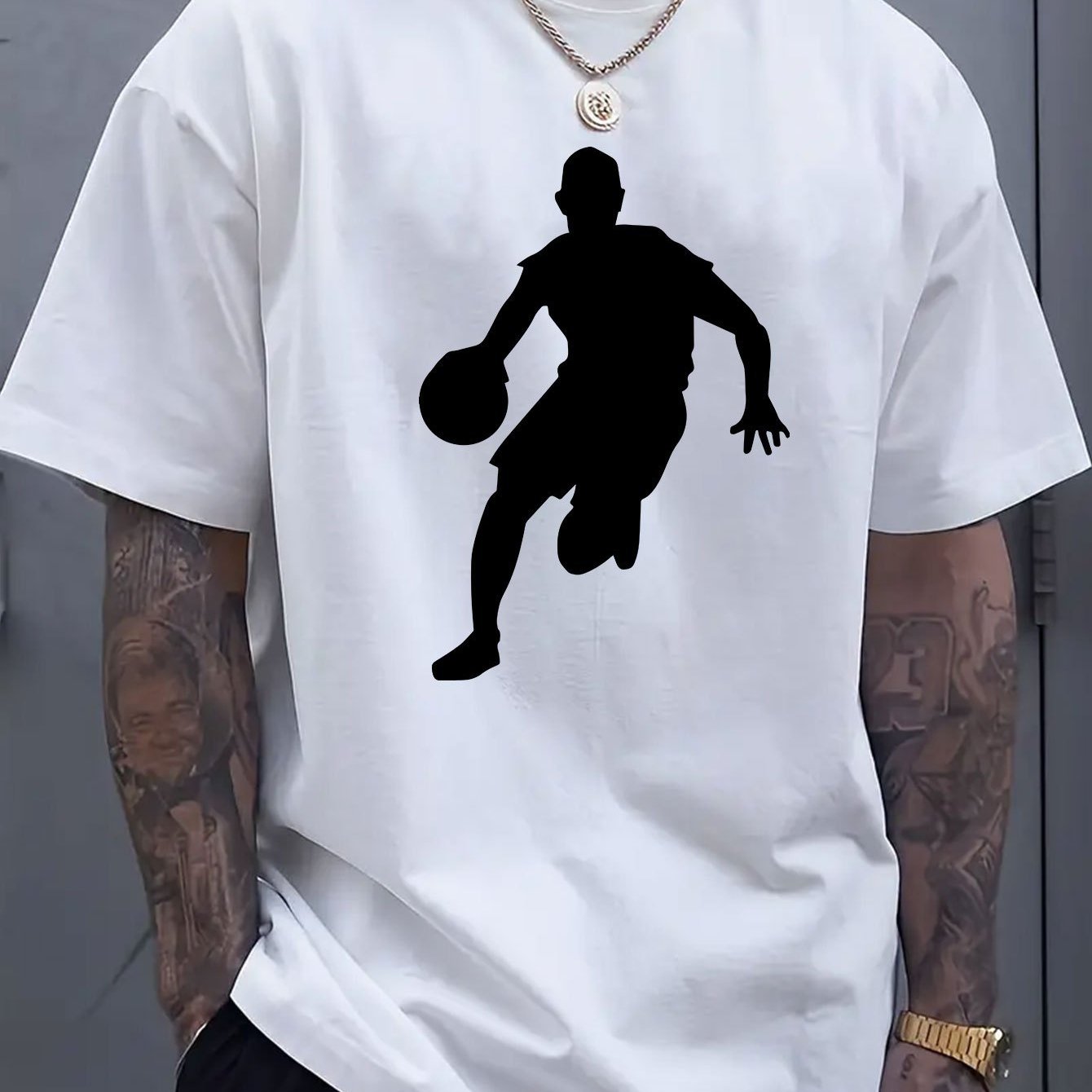 Single-Sided Printed Round Neck Short Sleeve T-Shirt, Basketball Pattern Printed Men's Round Neck Short Sleeve T-Shirt, Fashionable T-Shirt, Comfortable Breathable 2D Men's T-shirt Printed T-shirt Comfortable T-shirt