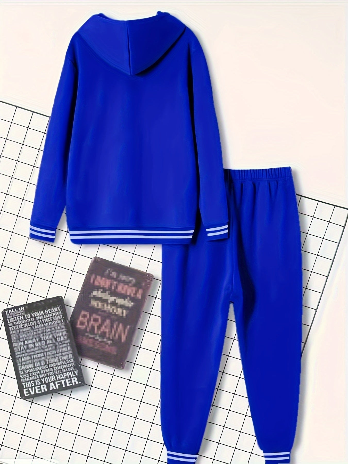 2-piece PARIS Print Men's Spring Fall Sports Outfit Set, Men's Hooded Sweatshirt With Kangaroo Pocket & Drawstring Sweatpants Set