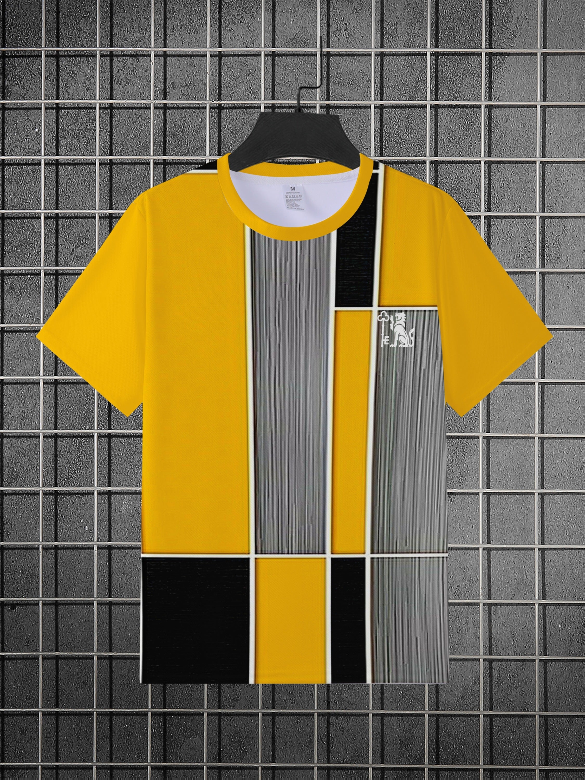 Men's 3D -Over Print Short Sleeve T-Shirt - Summer Breathable Round Neck Casual Streetwear Top with 3D Horizontal Stripes (Front/Back), Soft Machine-Washable Fabric Suitable for Young Men &