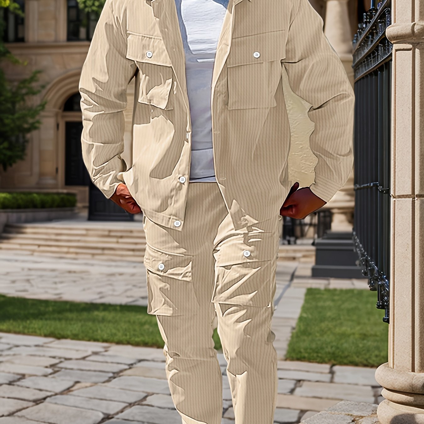 Large Size Men's Casual Set, PLUS SIZE Effortless Sophistication Meets Cold-Weather Comfort. Step into the season with this versatile men's autumn/winter outfit, expertly crafted from a durable cotton blend that balances comf