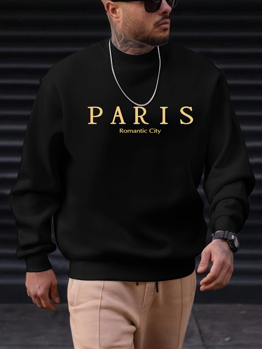PARIS Romantic City Print Sweatshirt - Crew Neck, Slightly Stretchy, Loose Fit, Polyester Knit Fabric, Patterned with Alphabets - Hand Wash or Dry Clean, Perfect for Spring, Fall, and Winter