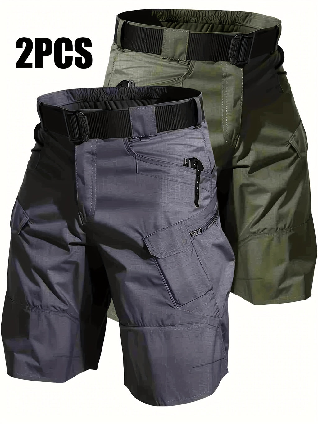 2pcs of Men's Tactical Cargo Shorts, Lightweight, Quick Dry, Breathable, Multi Pocket, - Black & Grey, Great for Hiking & Outdoor Activities, Mountaineering Gear