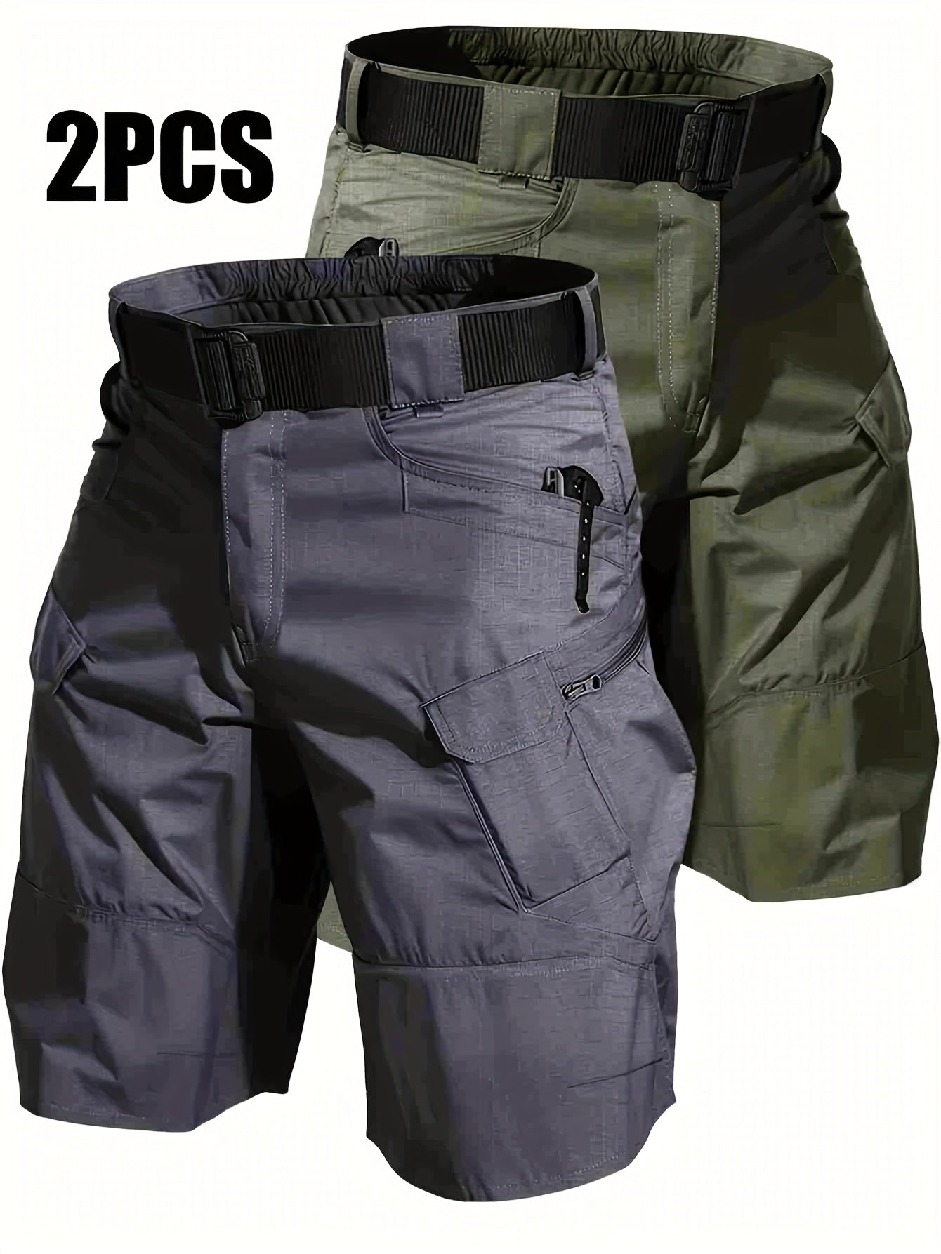 2pcs of Men's Tactical Cargo Shorts, Lightweight, Quick Dry, Breathable, Multi Pocket, - Black & Grey, Great for Hiking & Outdoor Activities, Mountaineering Gear