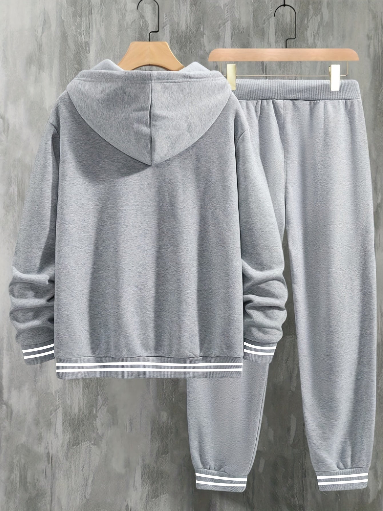 2-piece PARIS Print Men's Spring Fall Sports Outfit Set, Men's Hooded Sweatshirt With Kangaroo Pocket & Drawstring Sweatpants Set