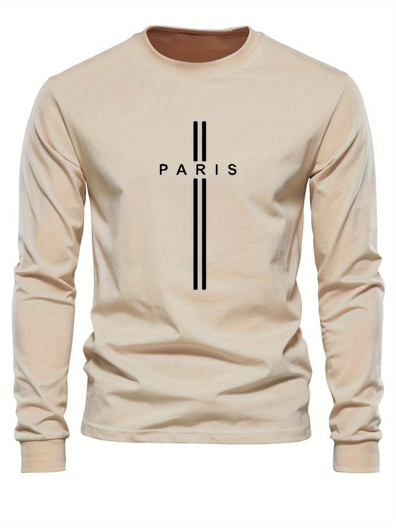 Stylish Paris Graphic Tee - Soft Crew Neck, Long Sleeve, Active Fit, Comfy Casual Wear for Spring, Summer, Autumn - Men's Fashion Clothing Tops