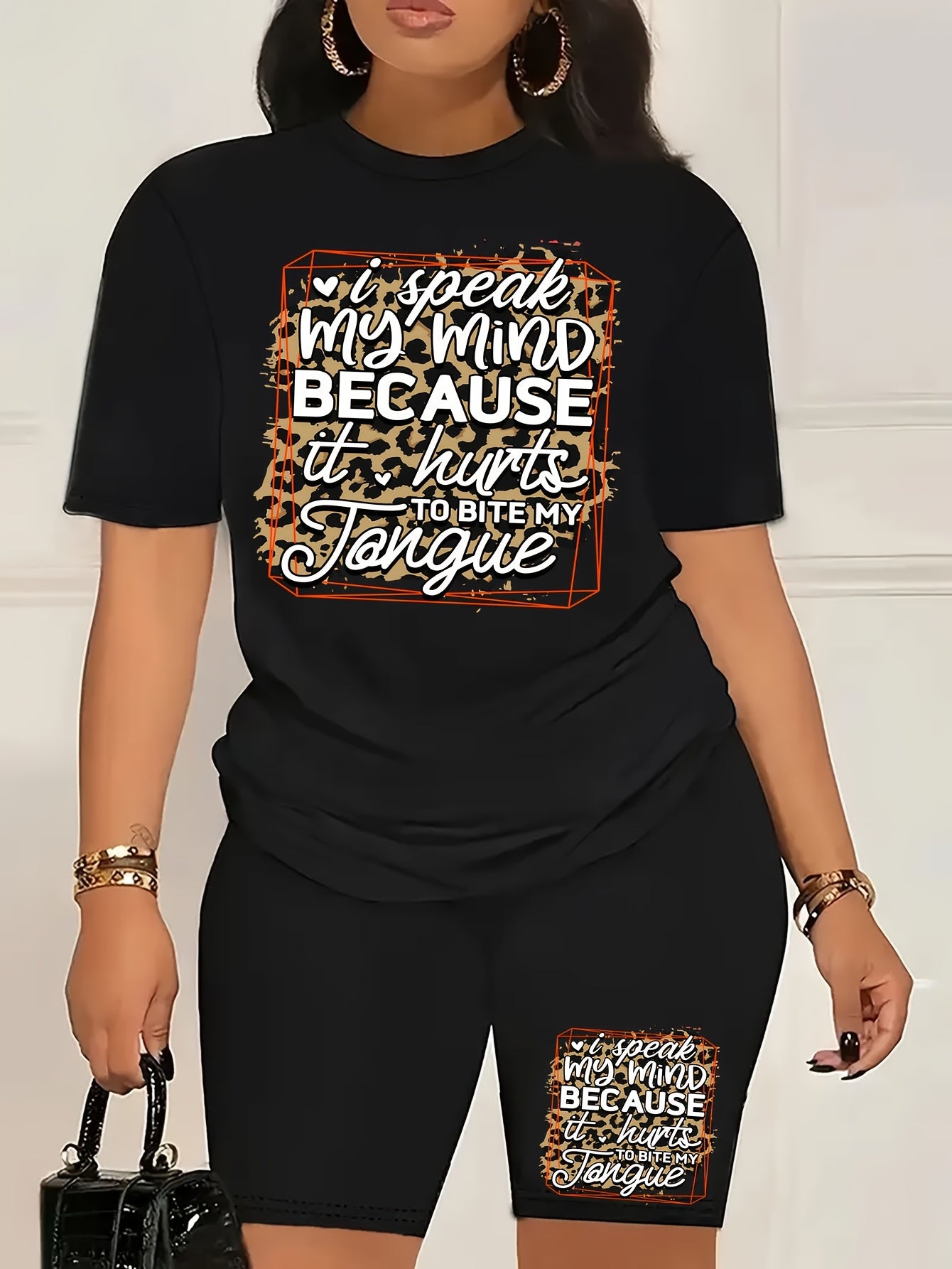 Casual Fashion Summer Two-Piece Fun C- Calvin Printed T-shirt Shorts Ladies Two-Piece Set Exercise Yoga Set Lightweight& Breathable Comfort Fit