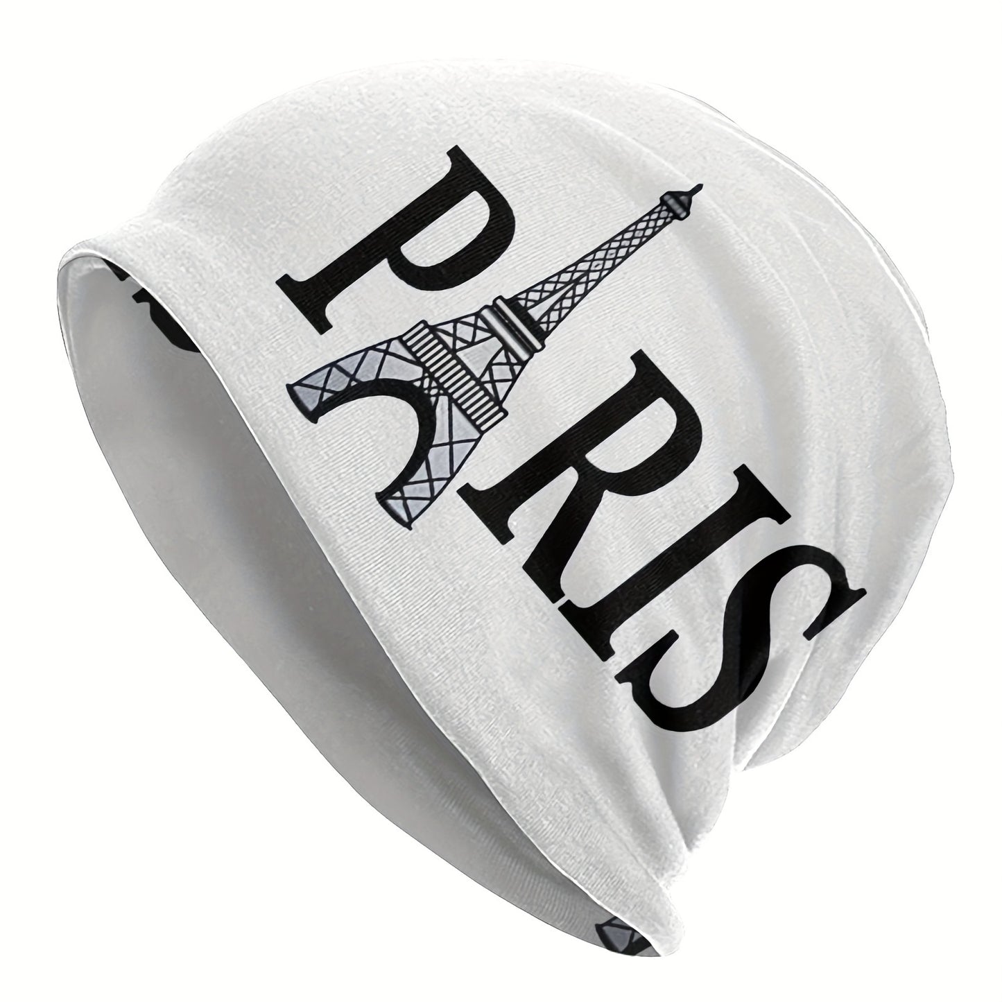 Fresh Cool Classic Paris Pattern Beanie Hat, Soft Thin Style Summer Bonnet Hat For Sports, Hippie Y2K Retro White, Ideal Choice For Gifts