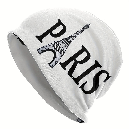 Fresh Cool Classic Paris Pattern Beanie Hat, Soft Thin Style Summer Bonnet Hat For Sports, Hippie Y2K Retro White, Ideal Choice For Gifts