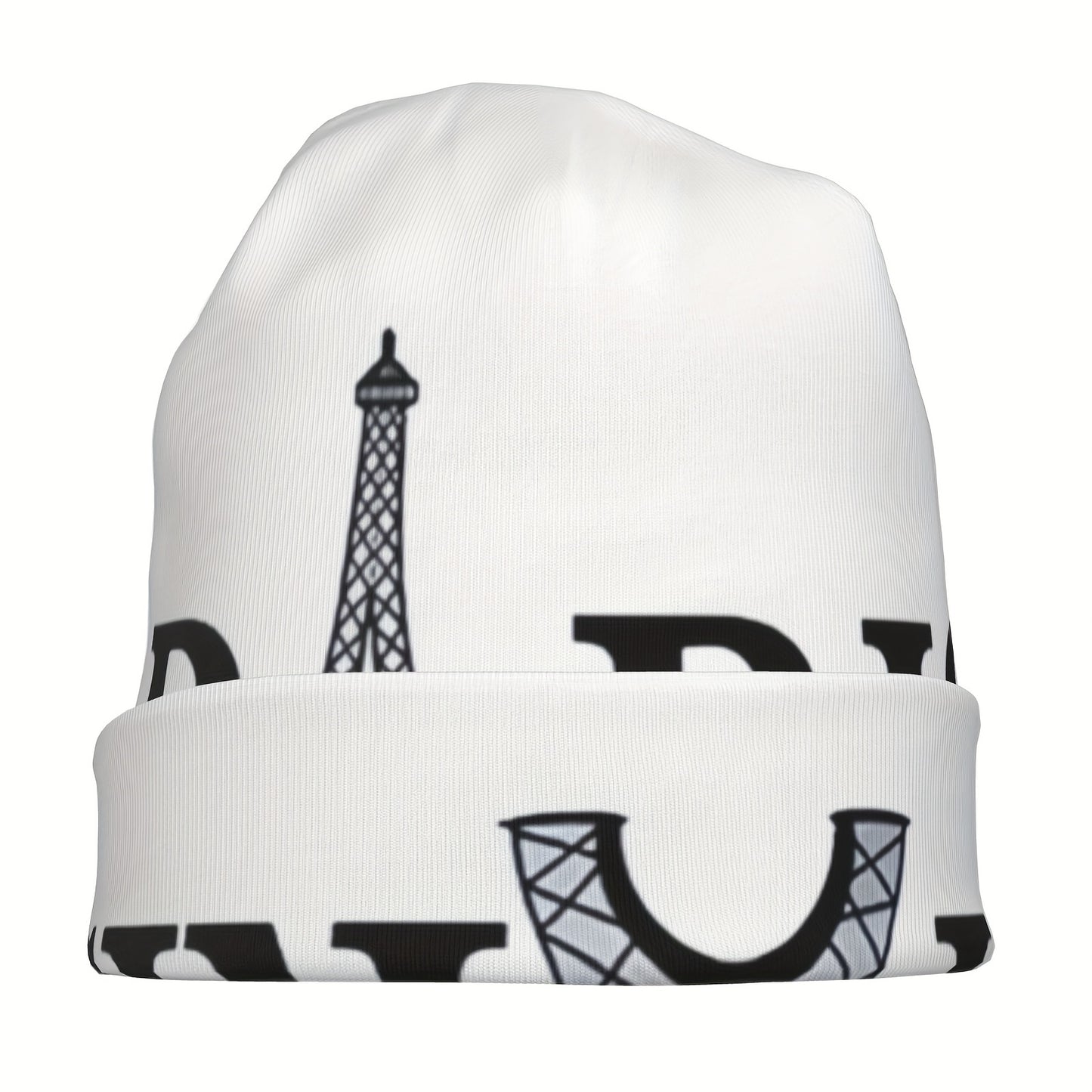 Fresh Cool Classic Paris Pattern Beanie Hat, Soft Thin Style Summer Bonnet Hat For Sports, Hippie Y2K Retro White, Ideal Choice For Gifts