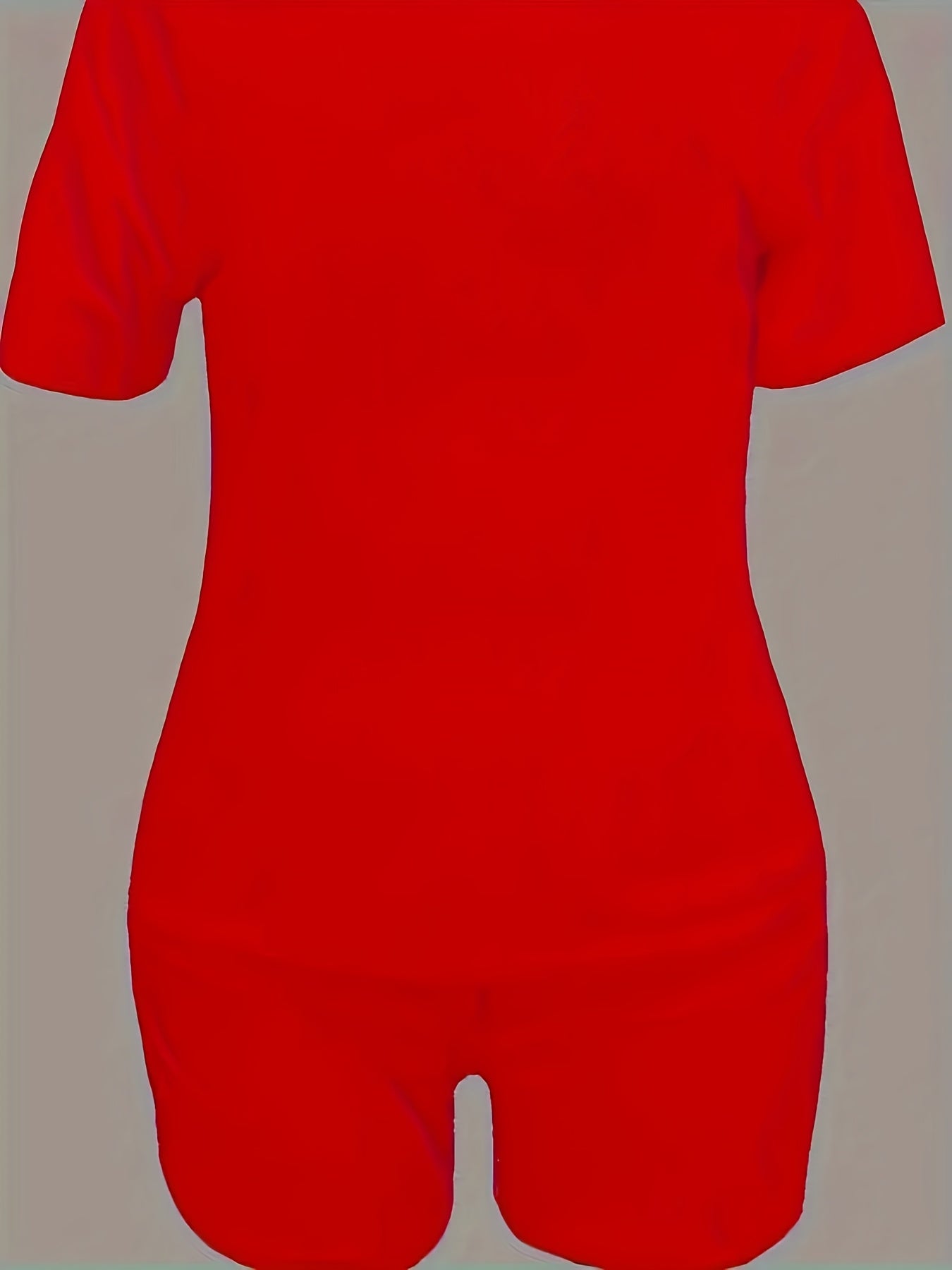 Women'S Calvin Print Red Two-Piece Casual Sportswear Set - Short Sleeve Crop Top & High-Waisted Shorts, Stretchy Polyester Blend, Round Neck, All-Season Comfort, High Waisted