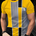 Men's 3D -Over Print Short Sleeve T-Shirt - Summer Breathable Round Neck Casual Streetwear Top with 3D Horizontal Stripes (Front/Back), Soft Machine-Washable Fabric Suitable for Young Men &
