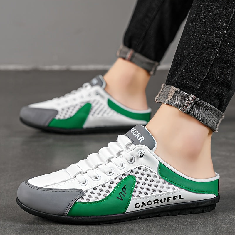[Casual Sports Sandals] Men's Fashion Slip-On Shoes 1 Pair - Comfortable, Breathable, Versatile for Indoor, Vacation, Daily Wear - Khaki/Gray/White-Green