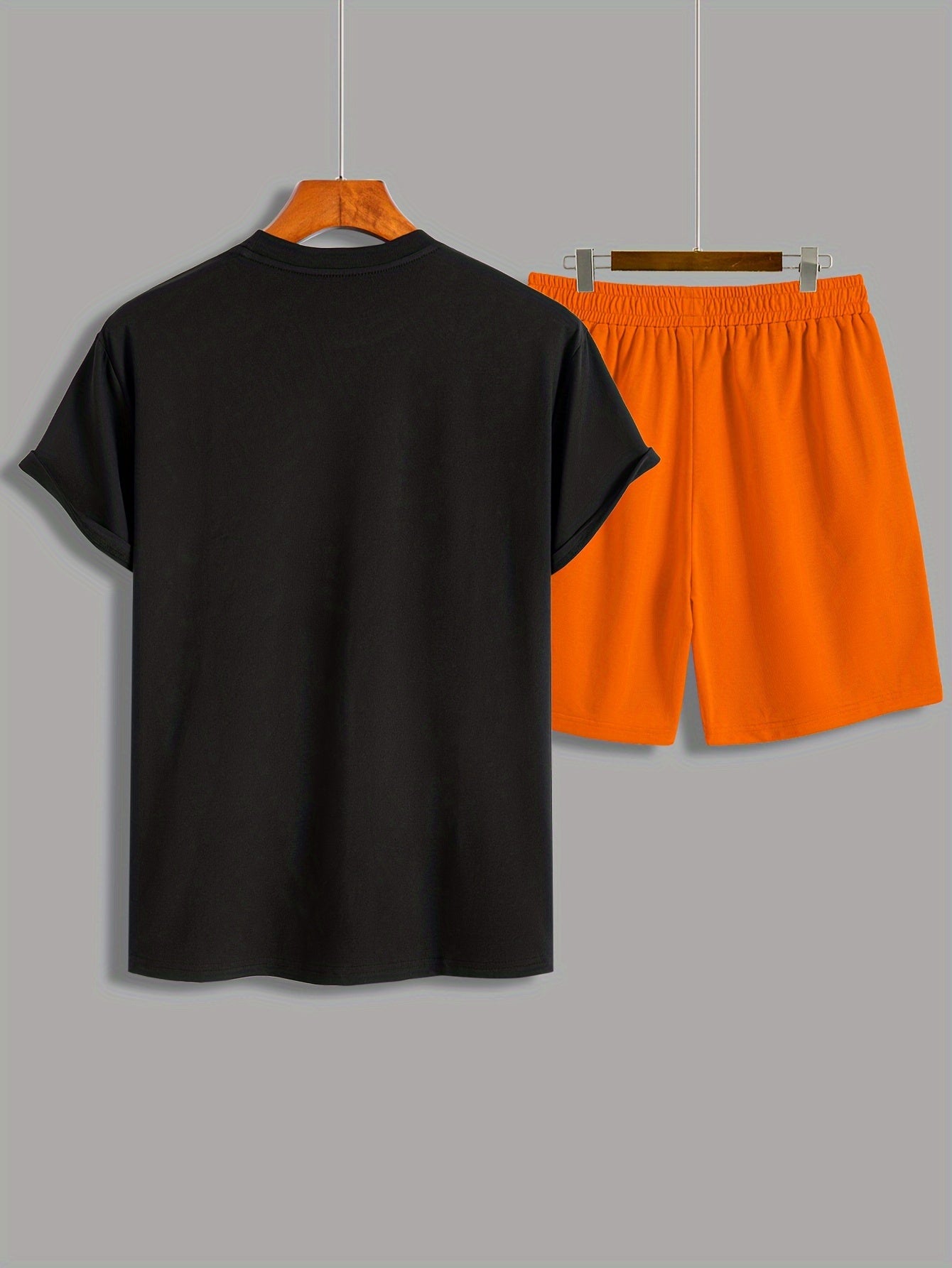 2Pcs Summer Comfy Outfits - Paris Pattern Print Short Sleeve Crew Neck T-shirt & Jogger Shorts Set for Men - Soft Slight Stretch Polyester Fabric, Regular Fit, Hand Washable, Casual Style