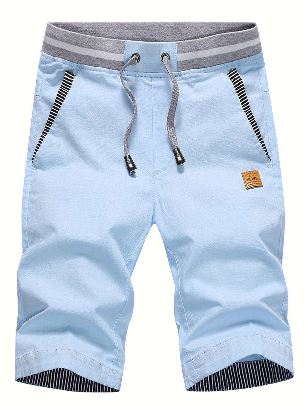 Men's 2-in-1 Look Spliced Casual Shorts with Drawstring Waist, Label Patch, Summer Short Straight-Leg Beach Casual Sport Daily Knee-Length Pants