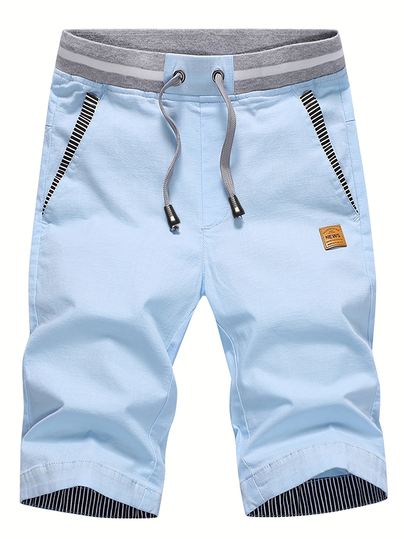 Men's 2-in-1 Look Spliced Casual Shorts with Drawstring Waist, Label Patch, Summer Short Straight-Leg Beach Casual Sport Daily Knee-Length Pants